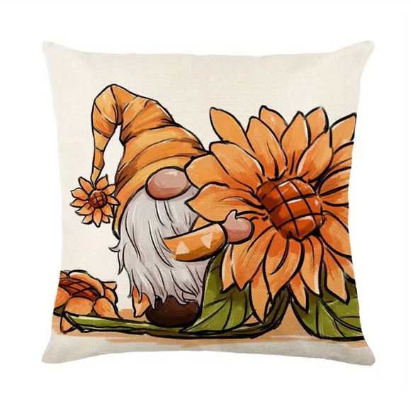 Set of 2 Hello Fall Gnome Sunflower Throw Pillow Covers - Picture 3 of 3